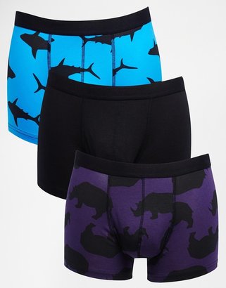 Trunks ASOS 3 Pack With Animal Silhouette Design
