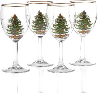 Spode Christmas Tree 13 oz. Glassware Wine Glass, Set of 4