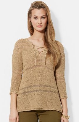 Lauren Ralph Lauren Lace-Up Cotton & Linen Blend Sweater
