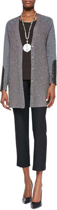 Eileen Fisher Long Leather-Patch Cardigan