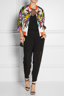 Just Cavalli Floral-print silk-twill bomber jacket