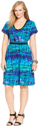 NY Collection Plus Size Short-Sleeve Tie-Dye Dress