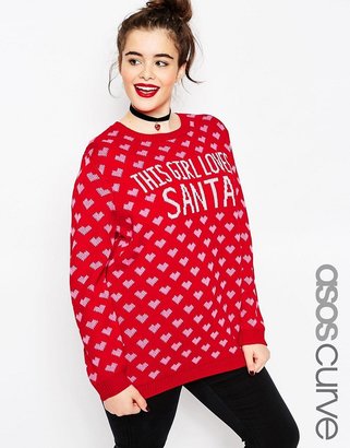 ASOS CURVE Holidays Sweater with 'This Girl Loves Santa'