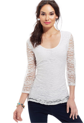 NY Collection Petite Three-Quarter-Sleeve Lace Top