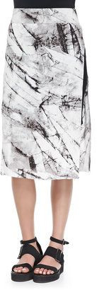Helmut Lang Terrene Slit Marble-Print Skirt