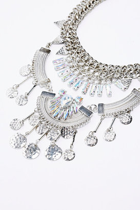 Statement Jewel and Disc Necklace in Silver
