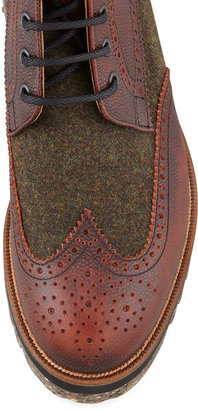 DSquared 1090 Dsquared2 Leather & Tweed Wing-Tip Boot, Brown