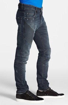 Balmain Pierre Slim Fit Articulated Panel Moto Jeans (Dark Blue)