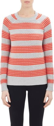 Barneys New York Basketweave-Stitch Block Stripe Sweater-Grey