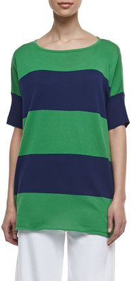 Joan Vass Striped Boxy Sweater, Navy/Emerald