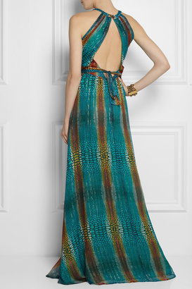 Issa Printed silk-blend georgette gown