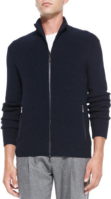 Michael Kors Shaker-Knit Front-Zip Sweater