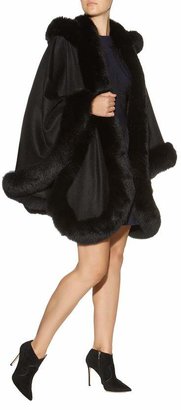Harrods Cashmere Hooded Cape with Fox Trim