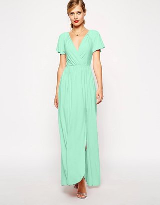 ASOS Flutter Sleeve Wrap Maxi Dress - Green