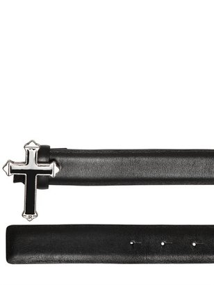 John Richmond Enameled Cross Nappa Leather Belt