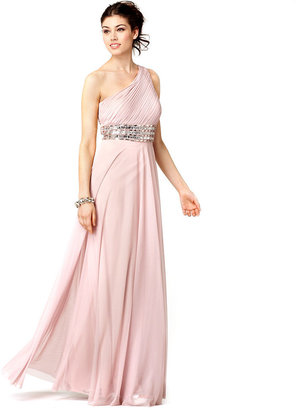 JS Collections Dress, Sleeveless One Shoulder Beaded Empire Waist Evening Gown