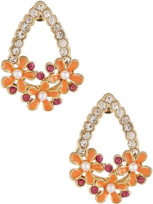 Betsey Johnson Orange Flower Pave Stone Drop Earrings
