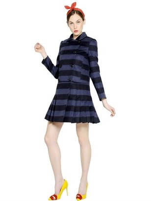 RED Valentino Striped Wool Coat With Ruffled Panels
