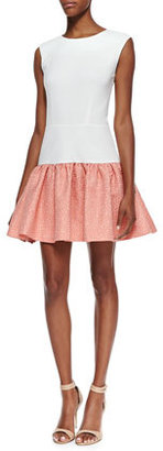 Erin Fetherston Sleeveless Jacquard Skirt Dress, Ivory/Electric Guava