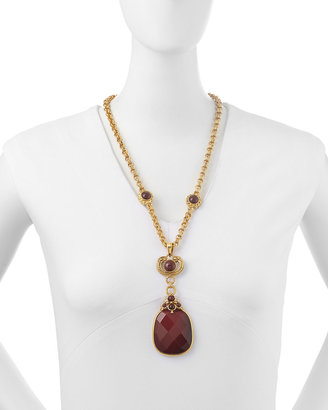 Jose & Maria Barrera 24k Gold Plated Red Glass Pendant Necklace