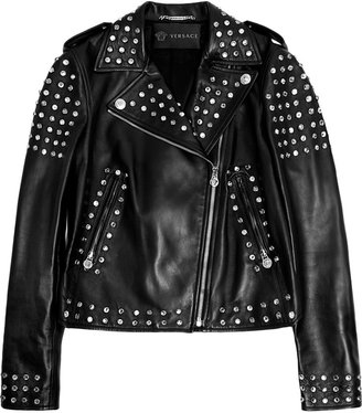 Versace Crystal-embellished leather biker jacket