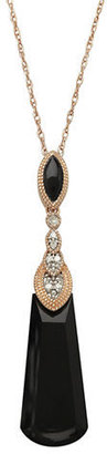 Lord & Taylor 14 Kt. Rose Gold Onyx and Diamond Pendant Necklace