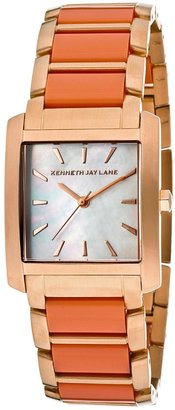 Kenneth Jay Lane Women's White MOP Dial Rose Gold Tone IP Stainless Steel and Coral Resin KJLANE-1615 Watch