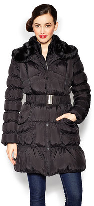 Betsey Johnson Betsey Down Fur Collar Belted Coat