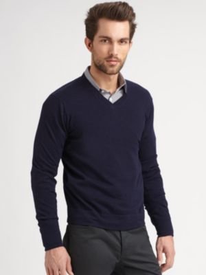 Theory Leiman V-Neck Cashmere & Cotton Sweater