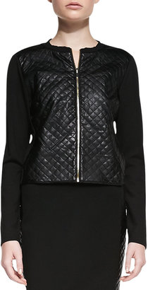 Carmen Marc Valvo Carmen by Zip-Front Jacket with Quilted Faux-Leather Front