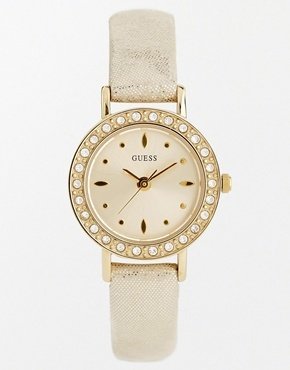 GUESS Elite Leather Strap Watch - gold