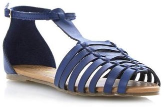 Dune Head Over Heels Ladies JANEIRO - BLUE Multi Strap T-Bar Flat Sandal