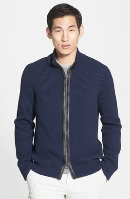 Vince Leather Placket Knit Cardigan