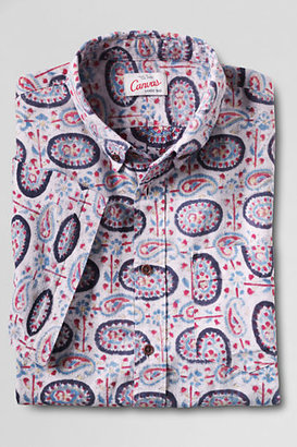 Lands' End Men's Canvas Tailored Fit Short Sleeve Printed Shirt