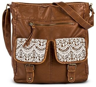 Mossimo Women's Crochet Pocket Tote Faux Leather Handbag Brown