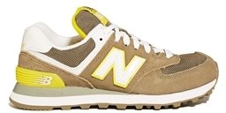 New Balance Khaki/Yellow 574 Suede and Mesh Trainers - Green