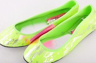 Betsey Johnson Indoor Ballet Slippers Lime Green Silver Lacy Women's Size L 9 10