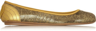 DKNY Deirdre printed-suede and metallic leather ballet flats
