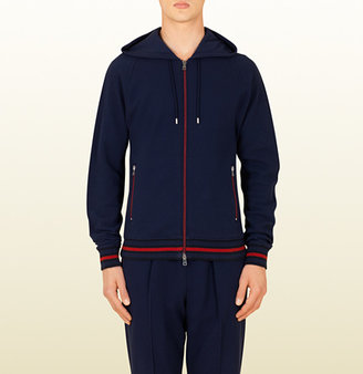 Gucci Cotton Felt Hooded Sweater With Web Detail