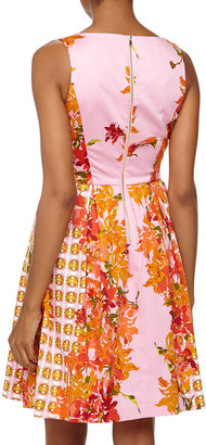 Donna Morgan Sleeveless Fit-And-Flare Floral Poplin Dress, Parisian Pink