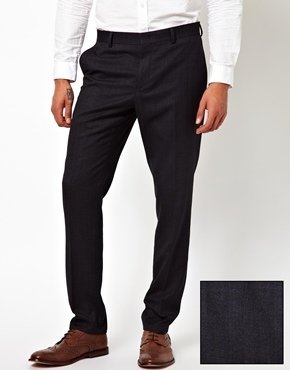 ASOS Skinny Fit Suit Trousers In Herringbone - Blue