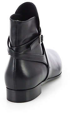 Prada Leather Buckle Moto Ankle Boots