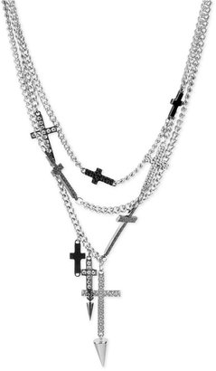 Steve Madden Silver-Tone Crystal Cross and Spike Multi-Row Chain Necklace