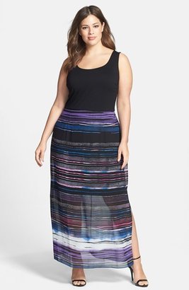 Vince Camuto Stripe Chiffon Overlay Maxi Dress (Plus Size)