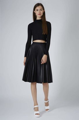 Topshop Pu black pleated midi skirt
