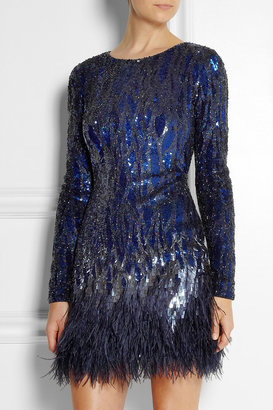 Matthew Williamson Feather-trimmed sequined mini dress