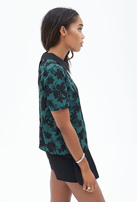Forever 21 Collared Floral Print Top