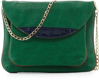 Deux Lux Tate Chain Faux-Leather Flap Clutch Bag, Emerald