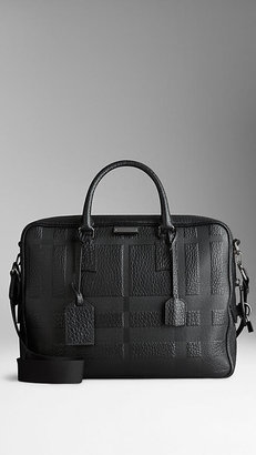 Burberry Embossed Check Leather Briefcase