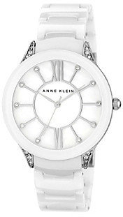 Anne Klein White Ceramic Bracelet Watch with Crystal Accents